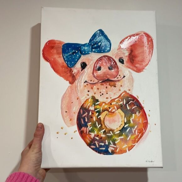 Canvas Little Pig Girl Color-full Print Canvas Girls Room Decoration 18” x 12” - Picture 4 of 10